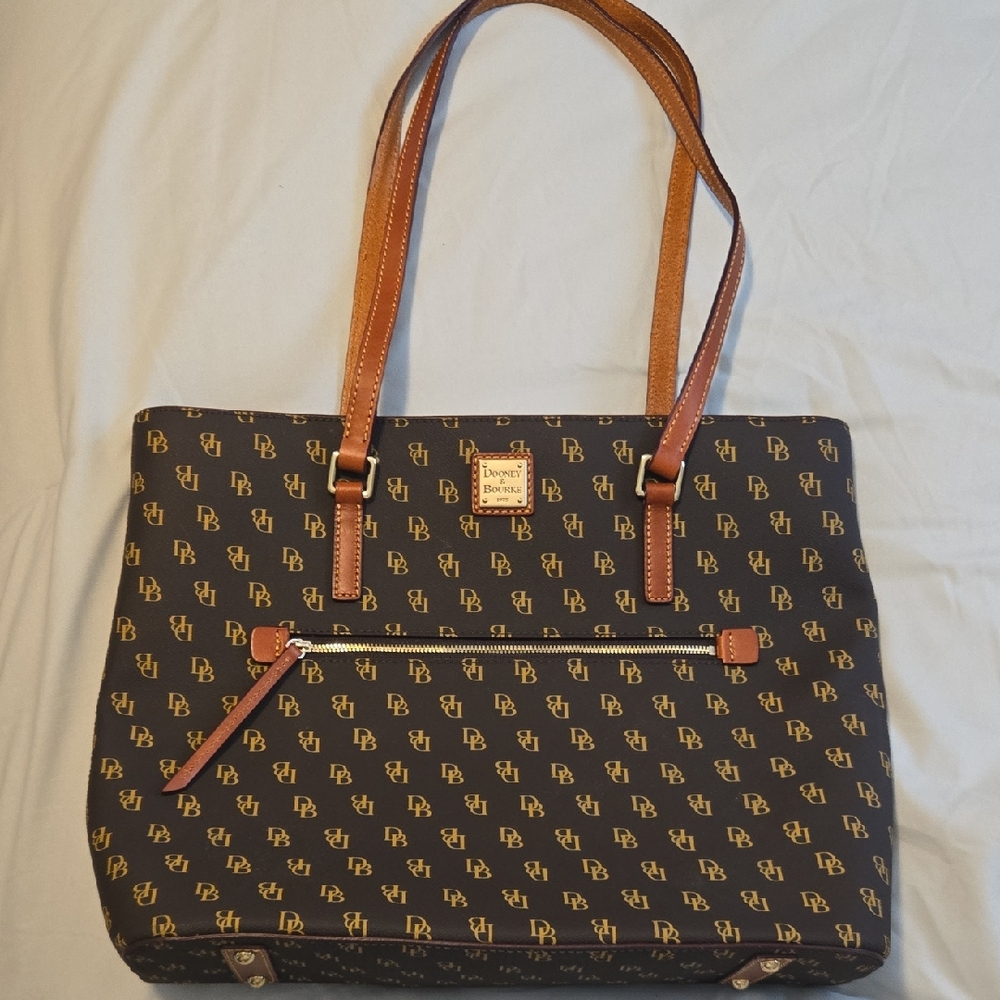 Dooney & Bourke Black and Tan Monogram Tote